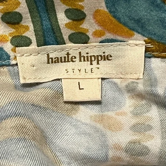 Women's Haute Hippie Button Down Shirt L Green Blue Floral - Picture 10 of 12